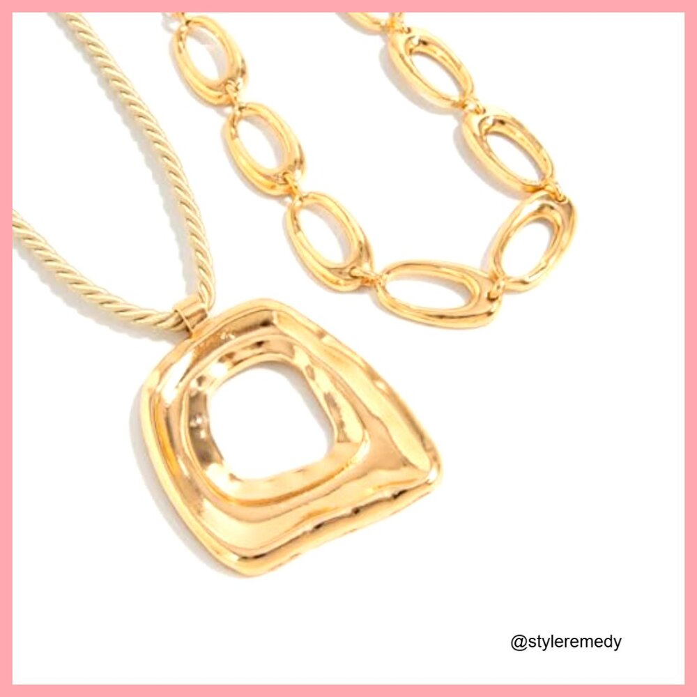 Metal Chunky Statement Necklace Stack With Pendan… - image 3